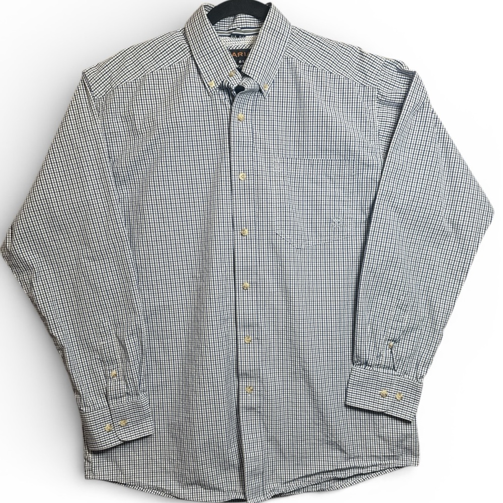 Ariat Pro Series Men’s‎ Medium Blue White Gingham Button Down Shirt Western